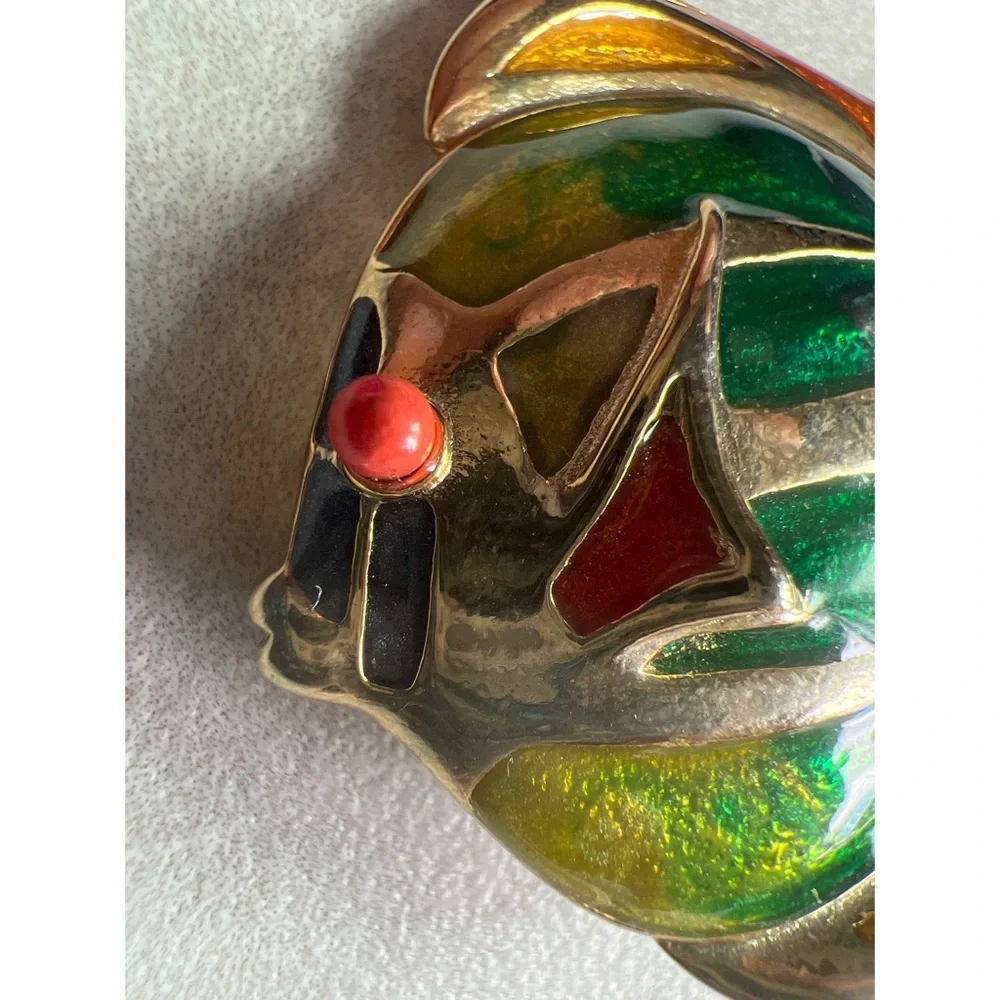 Vintage Liz Claiborne Colorful Enamel Fish Pin Blowfish Brooch